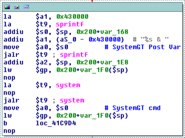 disassembly from a systemGT handling function from "/bin/mini_httpd"